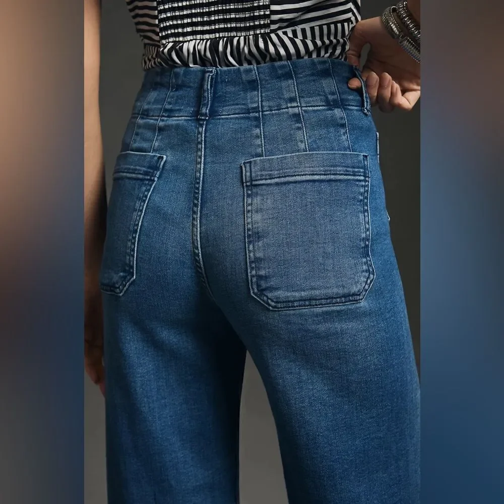 Anthropolgie Pilcro NWT The Skipper Cropped High-Rise Wide-Leg Jeans Med Blue 29